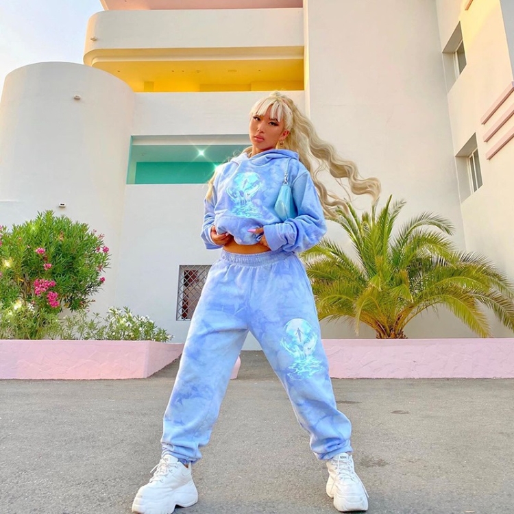 

Printed Hooded Sweatshirt Casual Pants Suit (Color:Blue Size:S)
