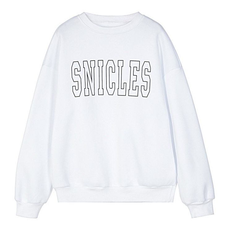 

Round Neck Loose Letter Print Pullover Long Sleeves (Color:White Size:S)
