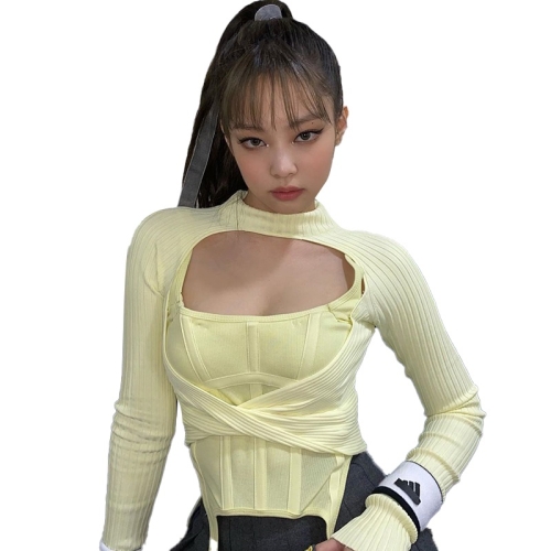 

Fashionable Two-piece Slim Long Sleeve Set (Color:Yellow Size:M)