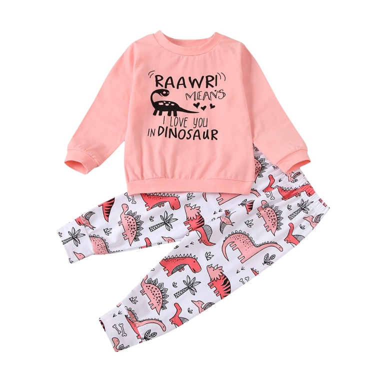 

Pink Top + Dinosaur Print Pants Suit (Color:Pink Size:120)