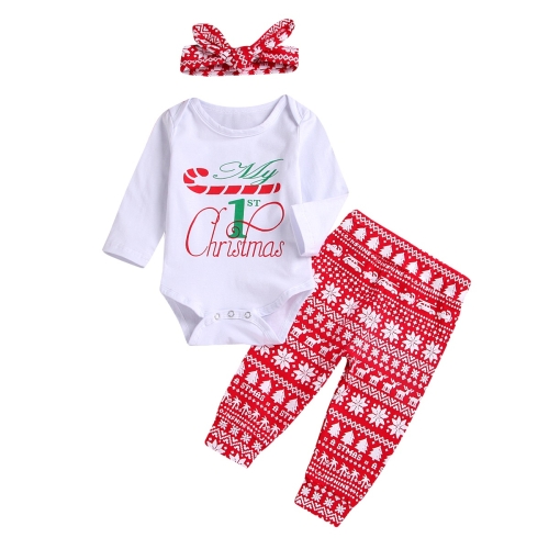 

Letter Digital Printed Red Snowflake Pants Long Sleeve Three-piece Set With Hood (Color:White Size:90)