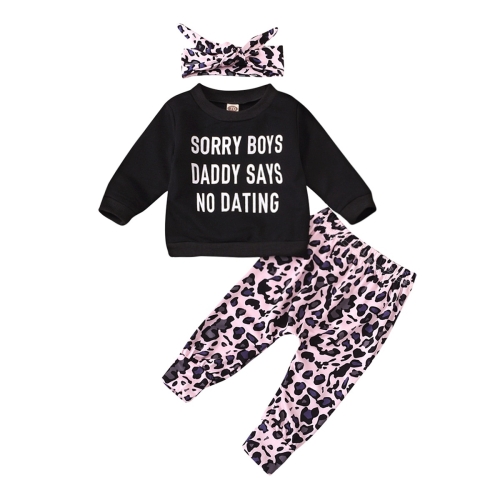 

Letter Print Long Sleeve + Leopard Print Trousers Three-piece Suit For Children (Color:Black Size:120)