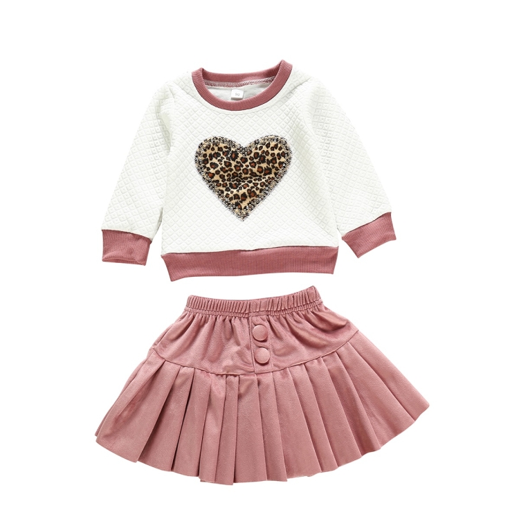 

Long Sleeve Round Neck Leopard Embroidered Sweater Fleece Skirt Suit (Color:White Size:120)