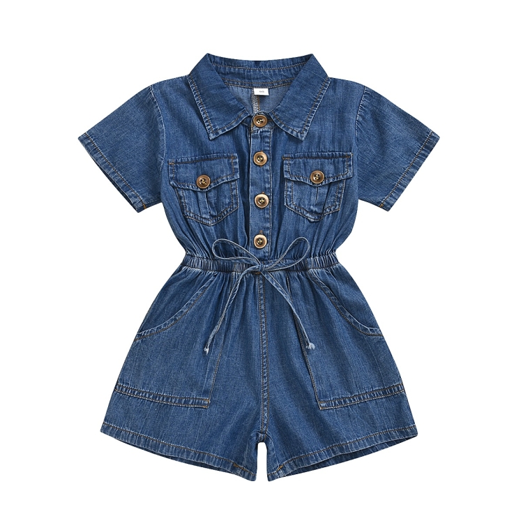 

Casual Short-sleeved One-piece Children Denim Shorts Cotton (Color:Blue Size:120)