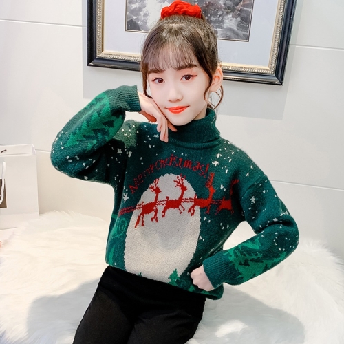 

Christmas Children Pullover Knit Bottoming Shirt (Color:Green Size:120)