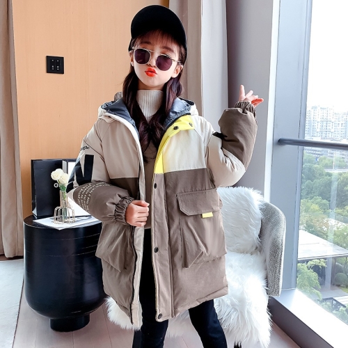 

Girls Mid-length Padded Down Jacket (Color:Gray Size:110)