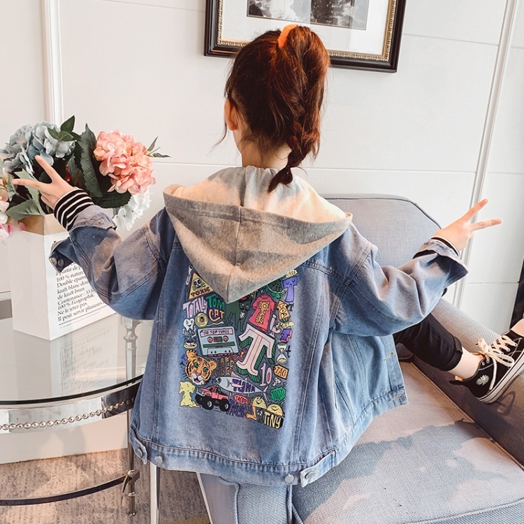 

Girls Cartoon Denim Jacket, Style: Ordinary (Color:Blue Size:110)