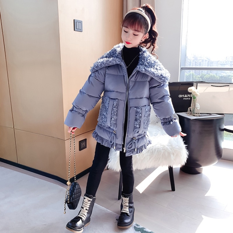 

Girls Lamb Wool Padded Down Jacket (Color:Blue Size:120)