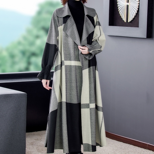 

Women Lattice Long Over-the-knee Trench Coat (Color:Grey Size:L)