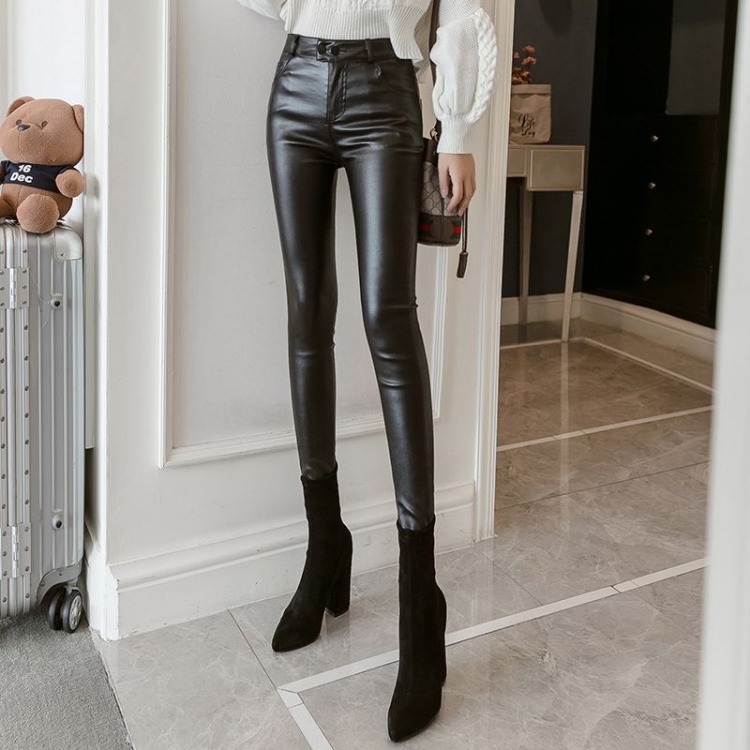 

Frosted Matte Stretch Skinny High-waisted Trousers (Color:Black Thin Section Size:S)
