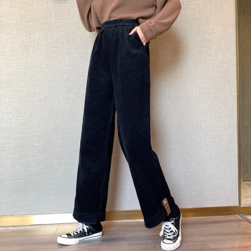 

Loose And Thin Straight-leg Rolled-up Color Block Pants (Color:Black Size:M)