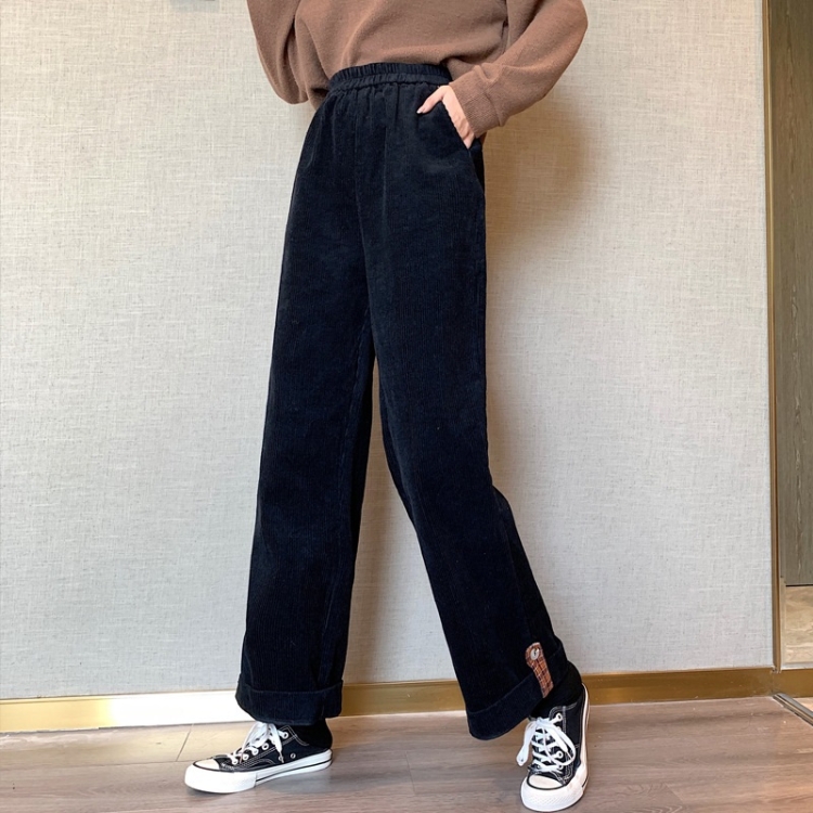 

Loose And Thin Straight-leg Rolled-up Color Block Pants (Color:Black Size:L)