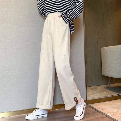 

Loose And Thin Straight-leg Rolled-up Color Block Pants (Color:Apricot Size:XS)