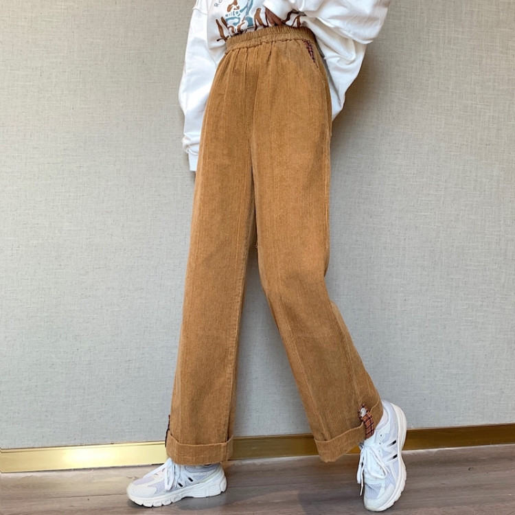 

Loose And Thin Straight-leg Rolled-up Color Block Pants (Color:Caramel Size:L)