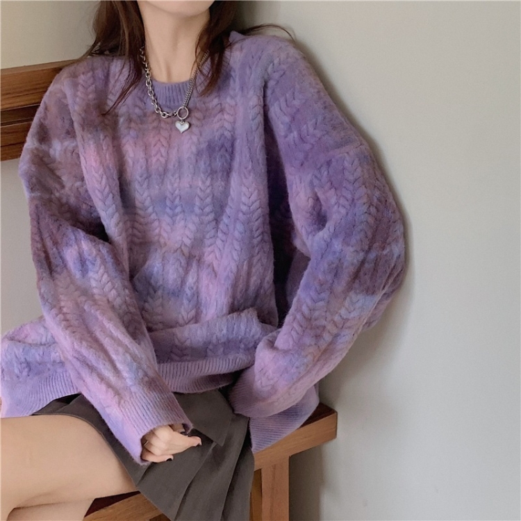 

Retro Tie-dye Loose Couple Twist Sweater (Color:Purple Size:Free Size)
