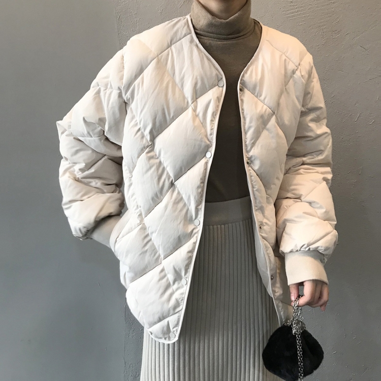 

Diamond Lattice Loose And Warm Ladies Short Cotton-padded Jacket (Color:White Size:S)
