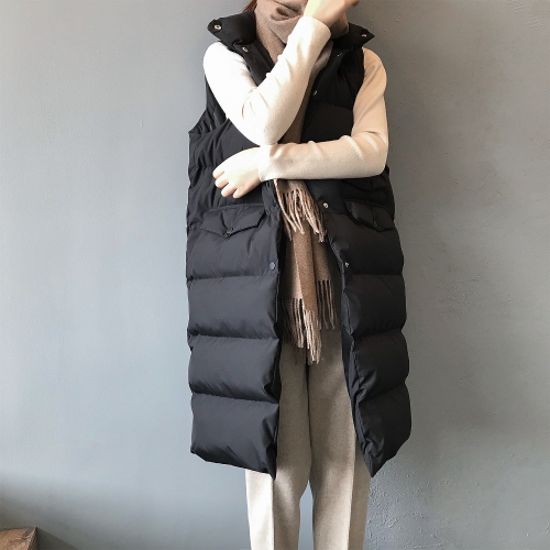 

Mid-length Cotton Waistcoat Was Thin Solid Color Bread Jacket Vest (Color:Black Size:S)