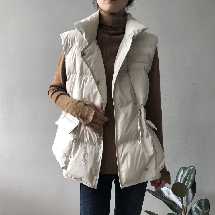 

Fleece Cotton Vest Loose Stand-up Collar Waist Padded Vest Jacket (Color:Beige Size:L)
