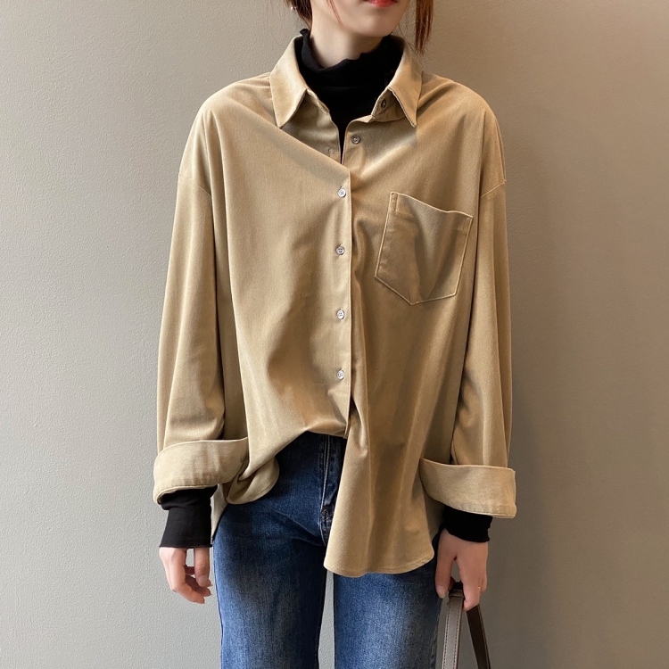 

Corduroy Loose Long Sleeve Shirt (Color:Khaki Size:M)