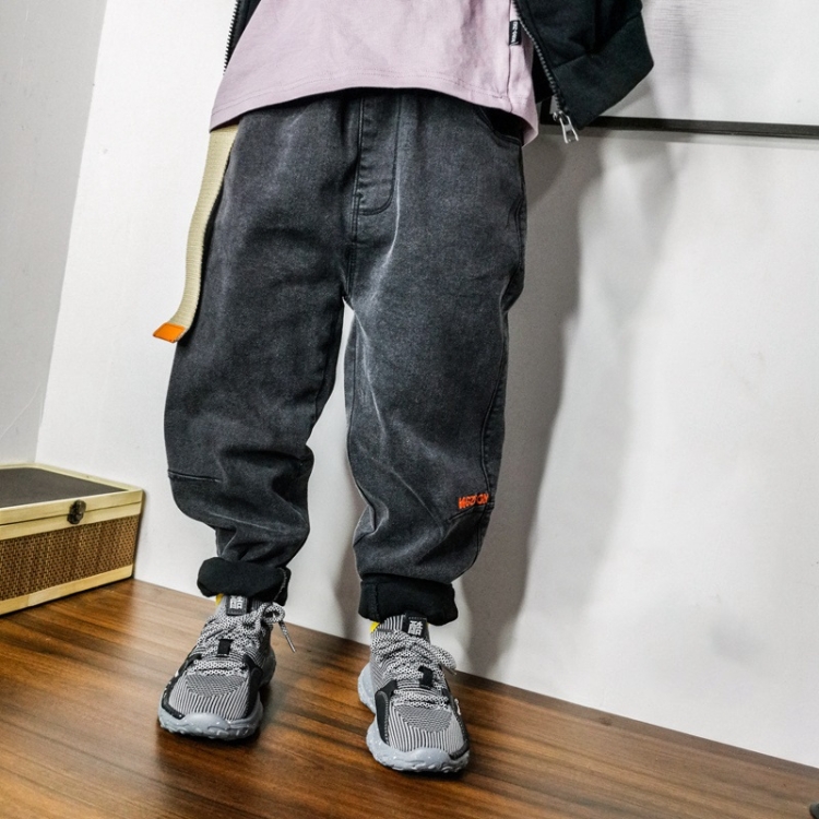 

Loose Plus Fleece Solid Color Jeans (Color:Black Gray Size:140)