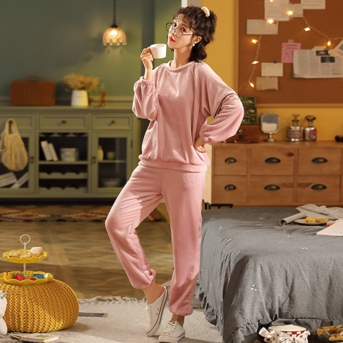 

Two-piece Casual Coral Velvet Pajamas (Color:Pink Size:M)