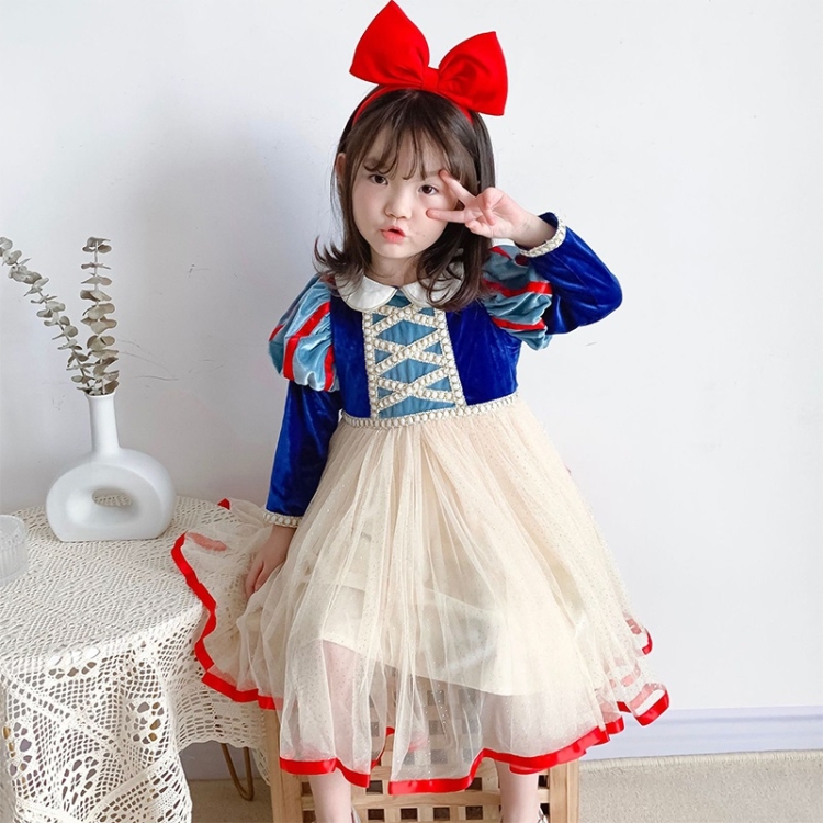 

Girls Fluffy Mesh Dress (Color:Velvet Blue Size:100)
