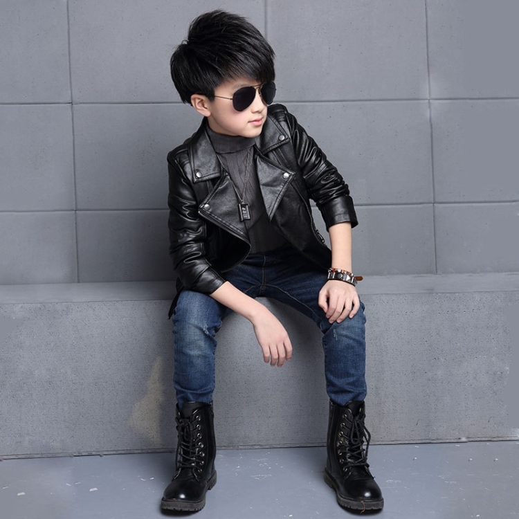 

Solid Color Lapel Leather Jacket, Style: No Velvet (Color:Black Size:110)