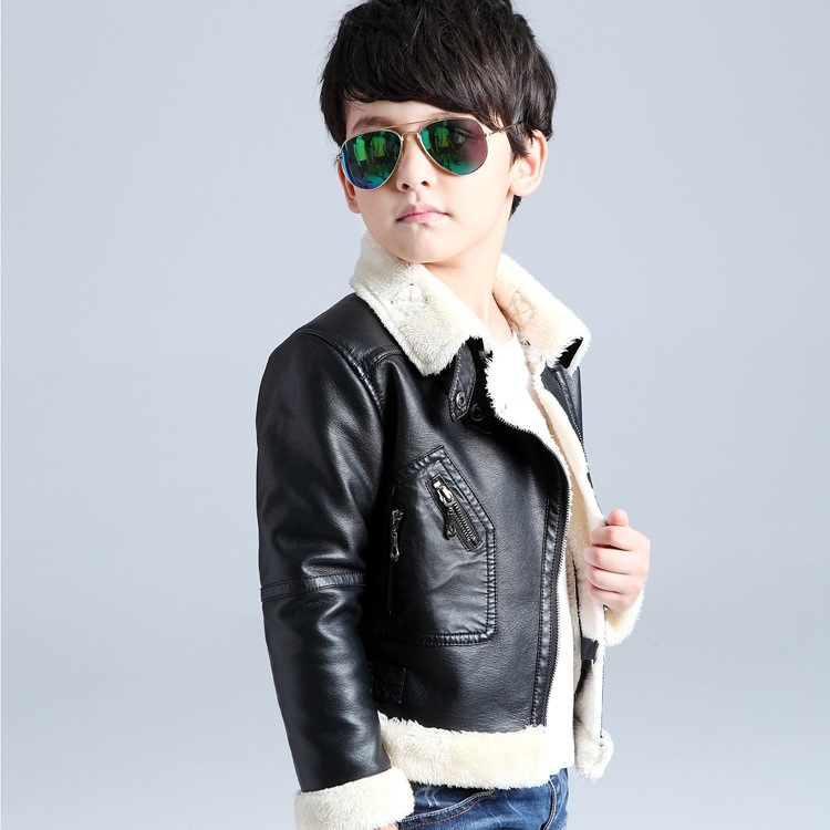 

Solid Color Lapel Leather Jacket, Style: Plus Velvet (Color:Black Size:110)
