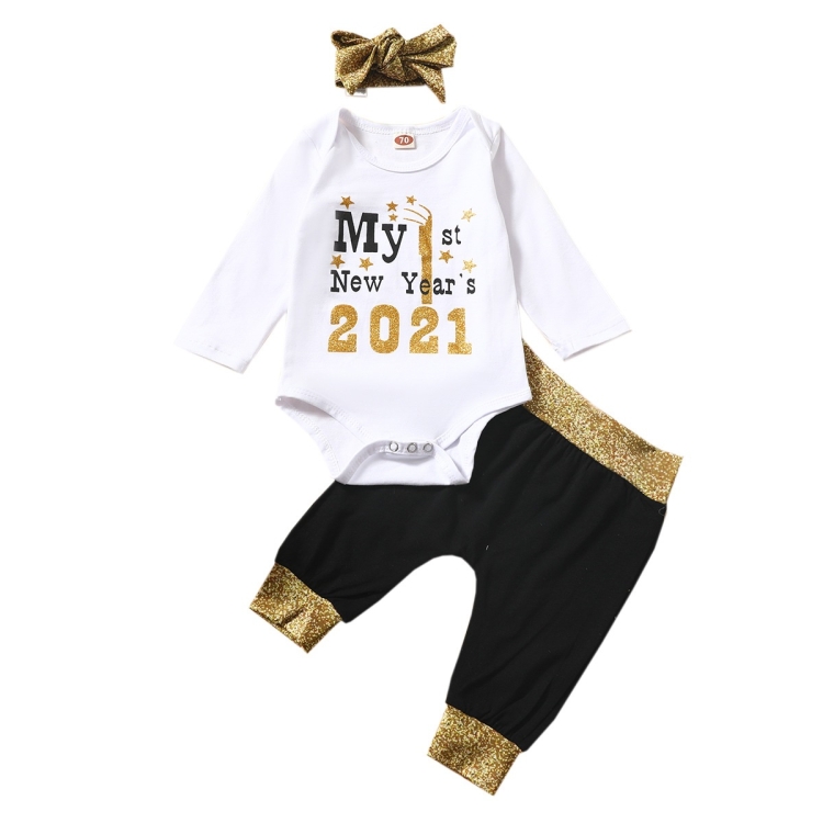 

3 in 1 Autumn Letter Print Children Long Sleeve Romper + Trousers + Bow-knot Headdress Set (Color:White Size:70cm)