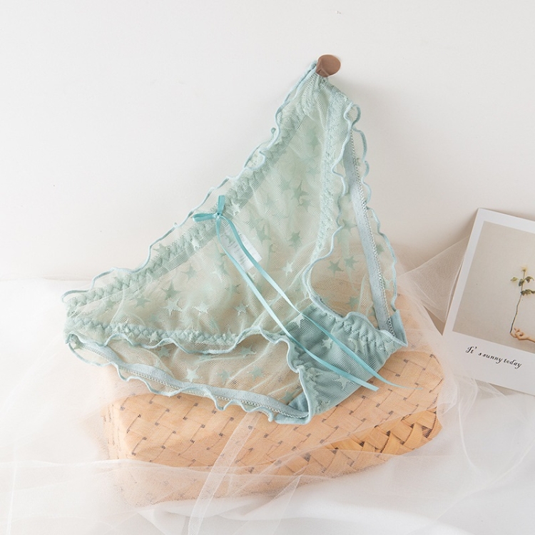 

6 PCS Mid-rise Star Lace Thin Briefs (Color:Bean Green Size:L)
