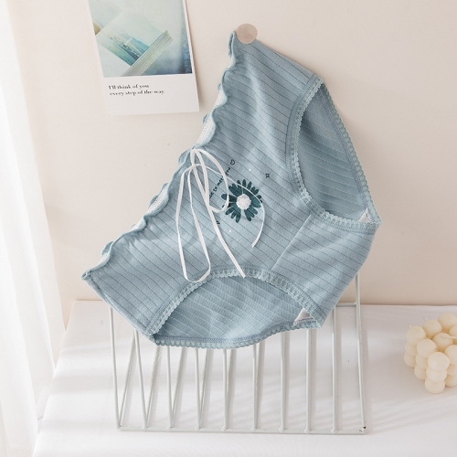 

6 PCS Mid-waist Bag Hip Breathable Cotton Crotch Ladies Panties (Color:Blue Background Single Daisy Size:XL)