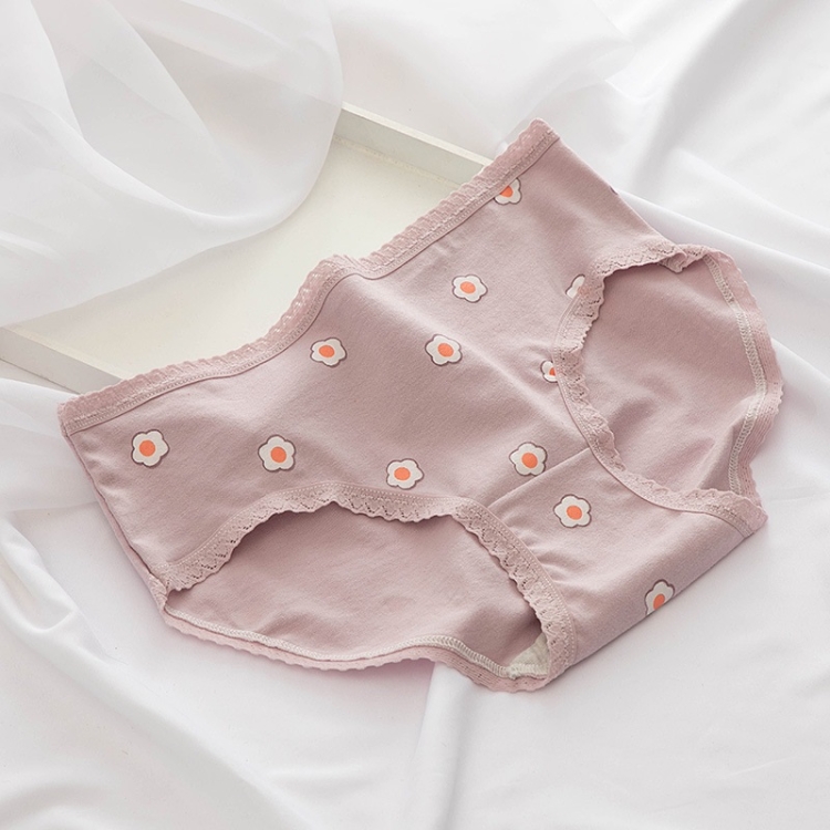 

6 PCS Mid-waist Sweet Cotton Girls Briefs (Color:Purple Flower Size:M)