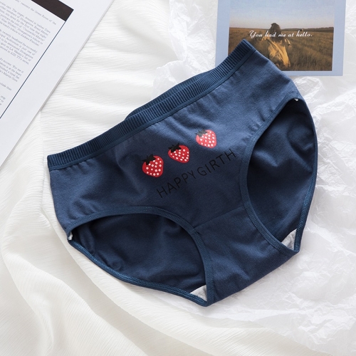 

6 PCS Mid-waist Large-size Hip-wrapped Cotton Crotch Girl Student Briefs (Color:Dark Blue Row Strawberries Size:M)