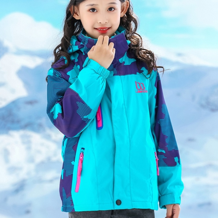 

Girls Jackets Three-in-one Detachable Children Plus Velvet Spring And Autumn Jacket (Color:Blue Size:110)