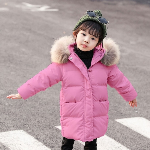 

Winter Children Down Jacket Warm Long Hooded Jacket (Color:Rose Red Size:90cm)