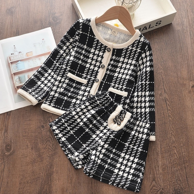 

Children Suit Black Plaid Pattern Jacket + Shorts Two-piece Suit (Color:Black Size:90)