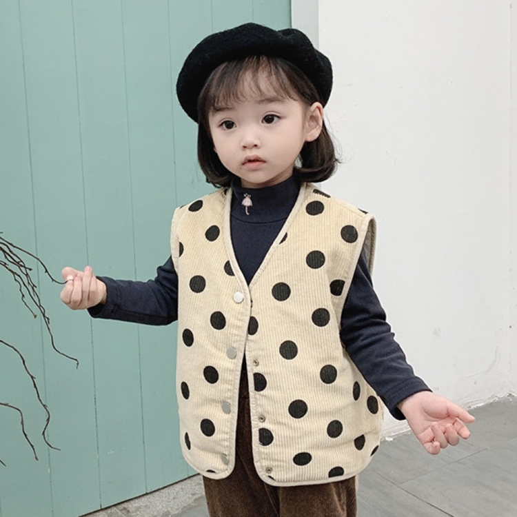 

Autumn and Winter Girls Dots Both-sides Wearable Corduroy Jacket Warm Vest (Color:Beige Size:100CM)
