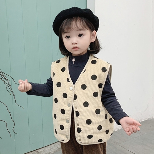 

Autumn and Winter Girls Dots Both-sides Wearable Corduroy Jacket Warm Vest (Color:Beige Size:110CM)