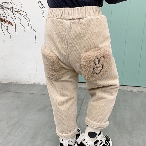 

Winter Children Cartoon Rabbit Pattern Corduroy Warm Trousers (Color:Beige Size:130CM)