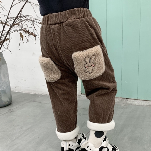 

Winter Children Cartoon Rabbit Pattern Corduroy Warm Trousers (Color:Brown Size:80cm)