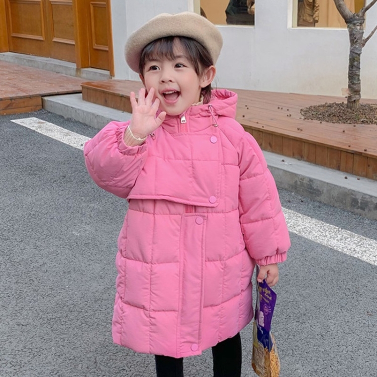 

Winter Girls Long Thicken Hooded Cotton Jacket (Color:Rose Red Size:140cm)