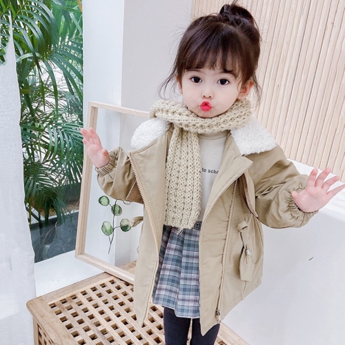 

Autumn and Winter Girls Mid-length Thickened Zipper Lapel Trench Coat (Color:Beige Size:120cm)