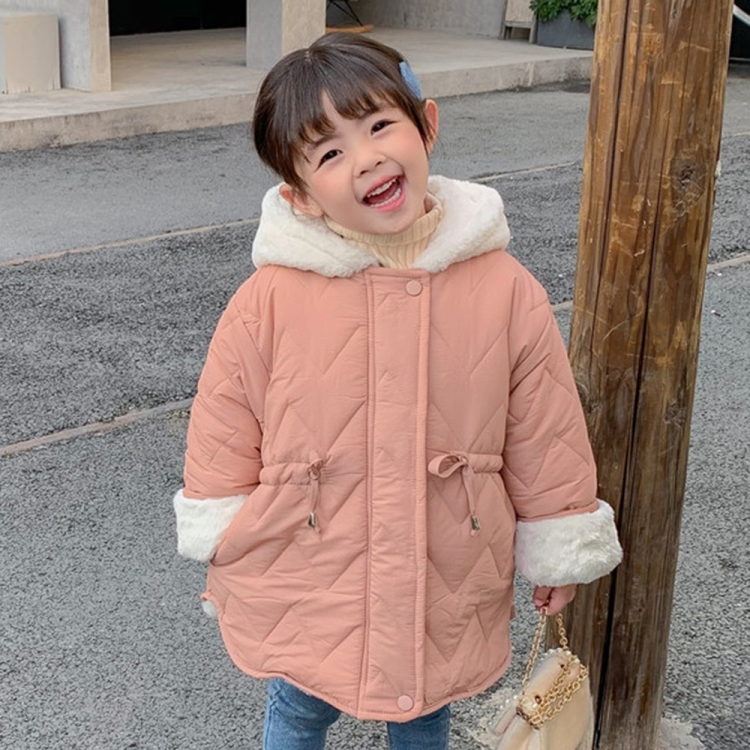 

Winter Girls Imitation Rabbit Fur and Cotton Thicken Hooded Zipper Jacket (Color:Pink Size:120cm)