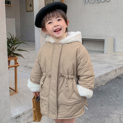 

Winter Girls Imitation Rabbit Fur and Cotton Thicken Hooded Zipper Jacket (Color:Khaki Size:120cm)