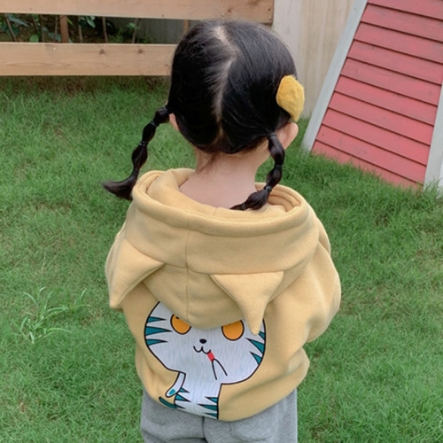 

Autumn and Winter Girls Cute Cartoon Cat Pattern Plus Velvet Ears Hooded Sweater Jacket (Color:Beige Size:100cm)