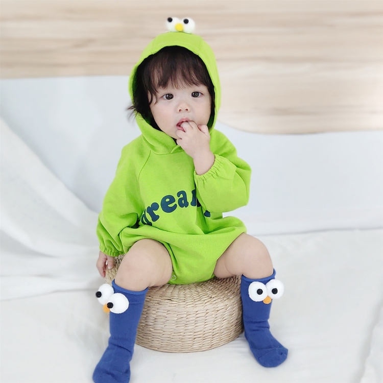 

Baby Casual Long Sleeve Triangle Romper Cute Big Eyes Loose Romper (Color:Green Size:80cm)