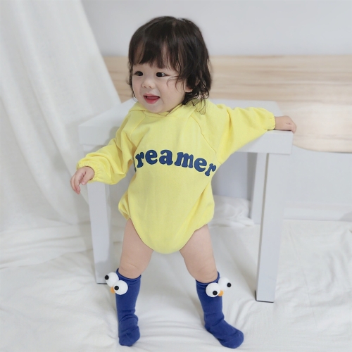 

Plus Velvet Thickened Baby Casual Long Sleeve Triangle Romper Cute Big Eyes Loose Romper (Color:Yellow Size:66cm)