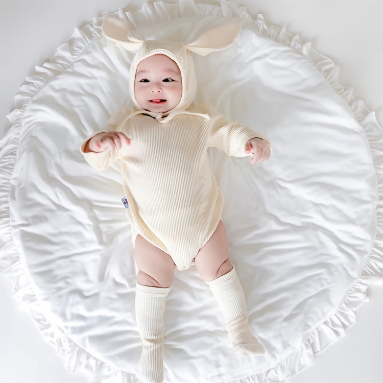 

3 in 1 Autumn Baby Rabbit Shaped Cotton Pit Strip Lycra Romper with Hat & Socks Set (Color:Beige Size:80cm)