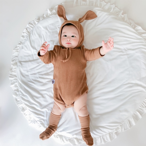 

3 in 1 Autumn Baby Rabbit Shaped Cotton Pit Strip Lycra Romper with Hat & Socks Set (Color:Brown Size:66cm)