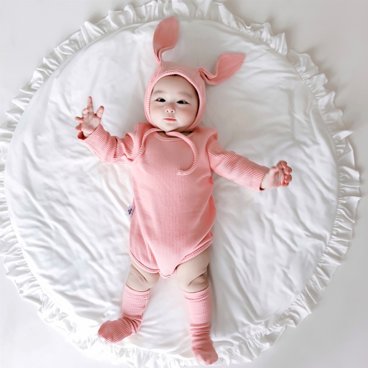 

3 in 1 Autumn Baby Rabbit Shaped Cotton Pit Strip Lycra Romper with Hat & Socks Set (Color:Pink Size:73cm)